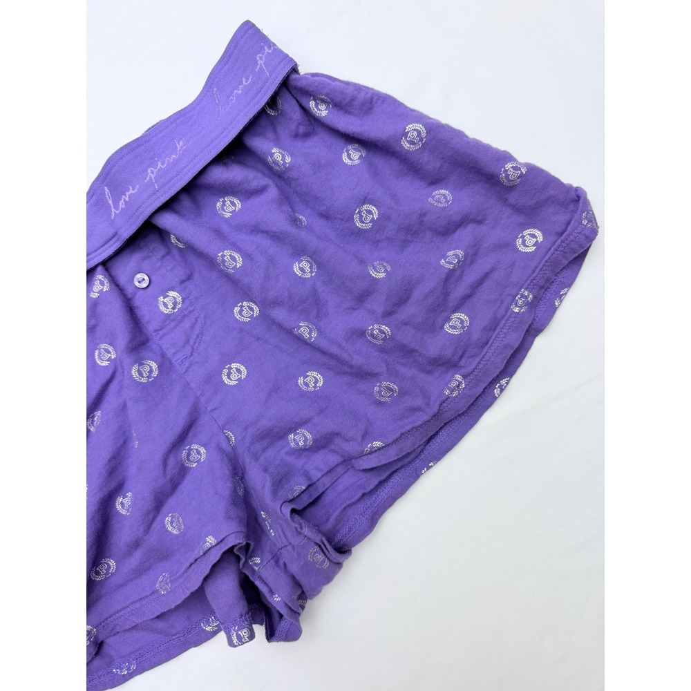 Victoria's Secret PINK Purple Silver Crest Logo Pajama Sleep Shorts Womens Med